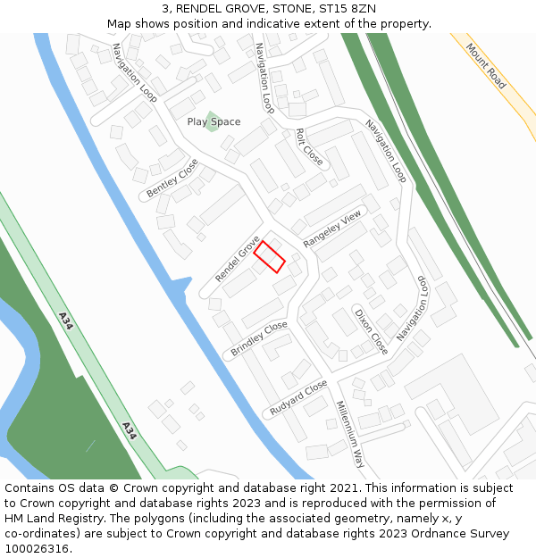 3, RENDEL GROVE, STONE, ST15 8ZN: Location map and indicative extent of plot