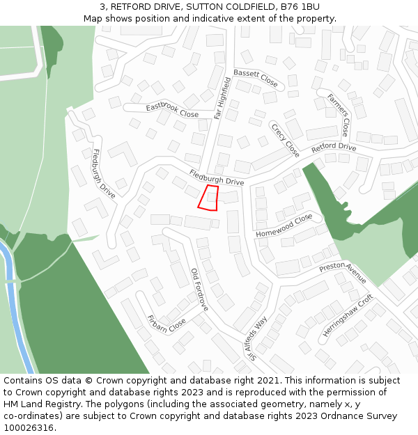 3, RETFORD DRIVE, SUTTON COLDFIELD, B76 1BU: Location map and indicative extent of plot