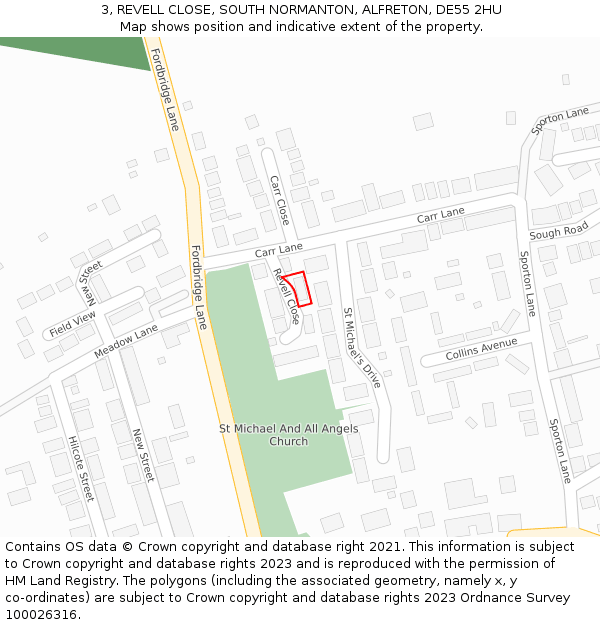 3, REVELL CLOSE, SOUTH NORMANTON, ALFRETON, DE55 2HU: Location map and indicative extent of plot