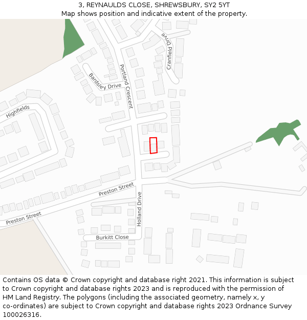 3, REYNAULDS CLOSE, SHREWSBURY, SY2 5YT: Location map and indicative extent of plot