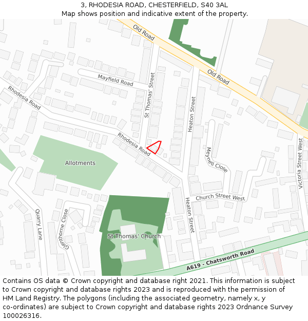 3, RHODESIA ROAD, CHESTERFIELD, S40 3AL: Location map and indicative extent of plot