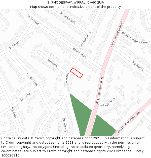 3, RHODESWAY, WIRRAL, CH60 2UA: Location map and indicative extent of plot