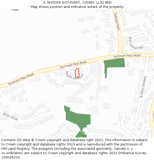 3, RHODFA SYCHNANT, CONWY, LL32 8RD: Location map and indicative extent of plot