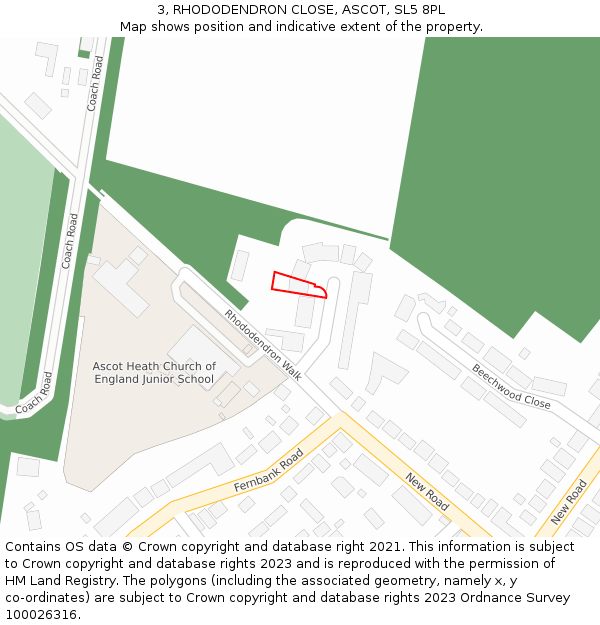 3, RHODODENDRON CLOSE, ASCOT, SL5 8PL: Location map and indicative extent of plot