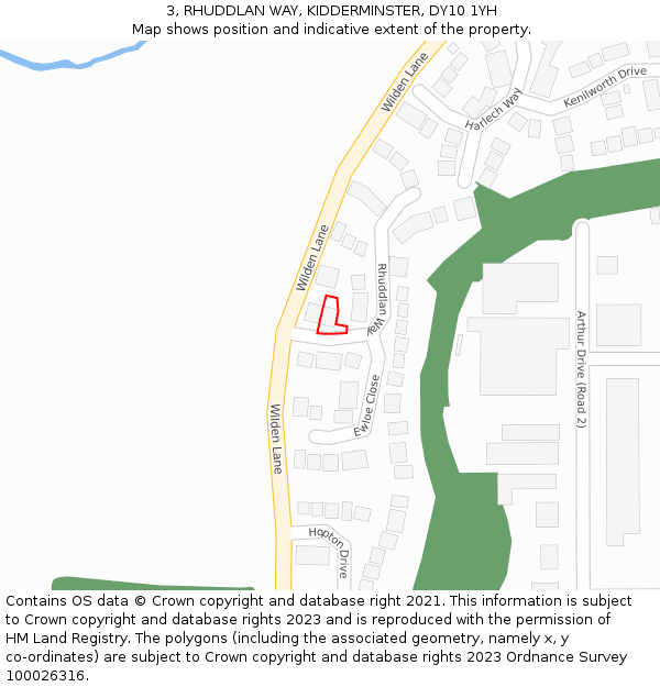 3, RHUDDLAN WAY, KIDDERMINSTER, DY10 1YH: Location map and indicative extent of plot