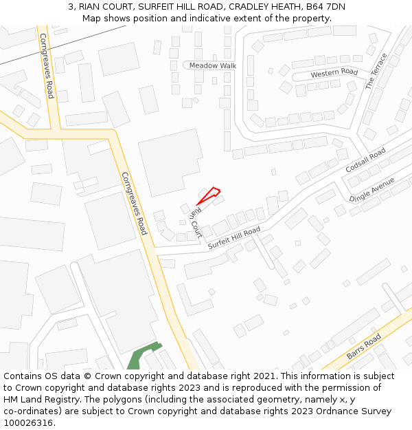 3, RIAN COURT, SURFEIT HILL ROAD, CRADLEY HEATH, B64 7DN: Location map and indicative extent of plot