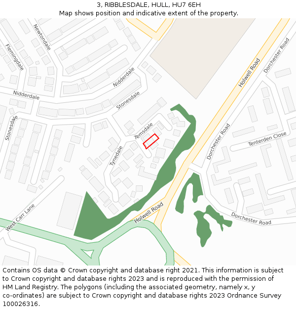 3, RIBBLESDALE, HULL, HU7 6EH: Location map and indicative extent of plot