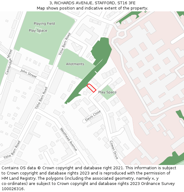 3, RICHARDS AVENUE, STAFFORD, ST16 3FE: Location map and indicative extent of plot