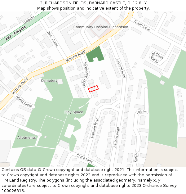 3, RICHARDSON FIELDS, BARNARD CASTLE, DL12 8HY: Location map and indicative extent of plot