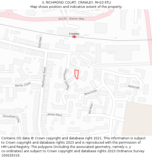 3, RICHMOND COURT, CRAWLEY, RH10 6TU: Location map and indicative extent of plot