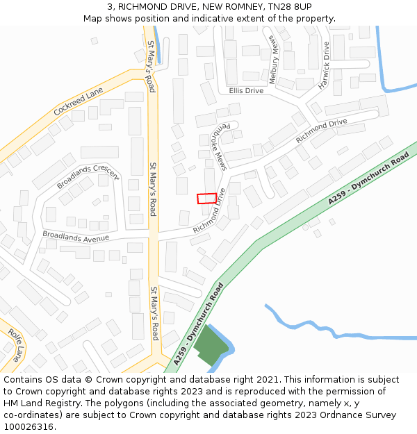 3, RICHMOND DRIVE, NEW ROMNEY, TN28 8UP: Location map and indicative extent of plot