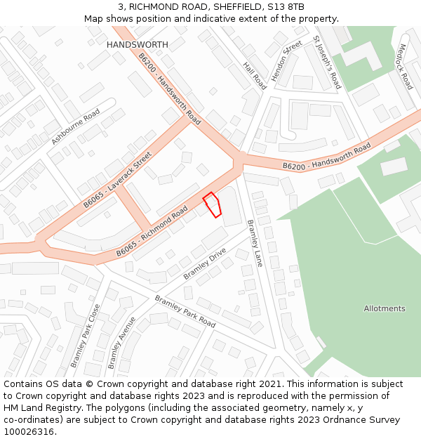 3, RICHMOND ROAD, SHEFFIELD, S13 8TB: Location map and indicative extent of plot