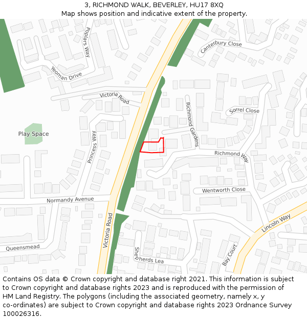 3, RICHMOND WALK, BEVERLEY, HU17 8XQ: Location map and indicative extent of plot