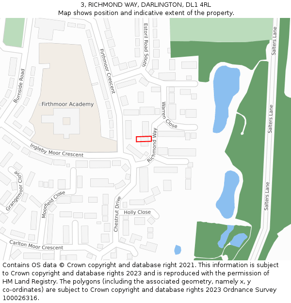 3, RICHMOND WAY, DARLINGTON, DL1 4RL: Location map and indicative extent of plot