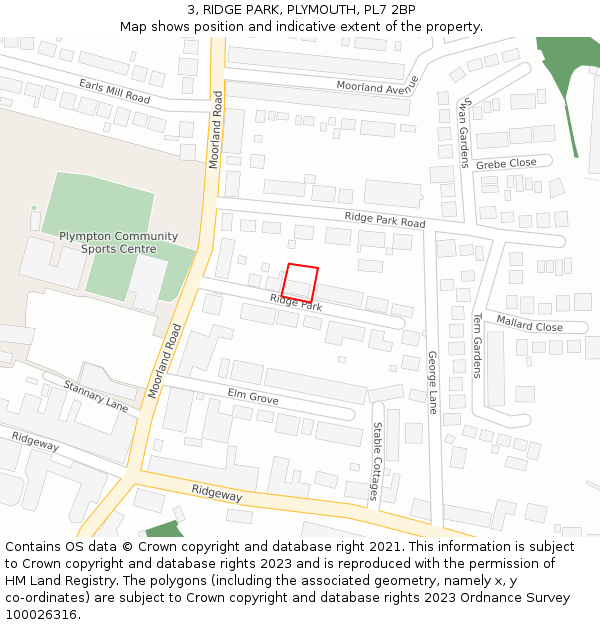 3, RIDGE PARK, PLYMOUTH, PL7 2BP: Location map and indicative extent of plot