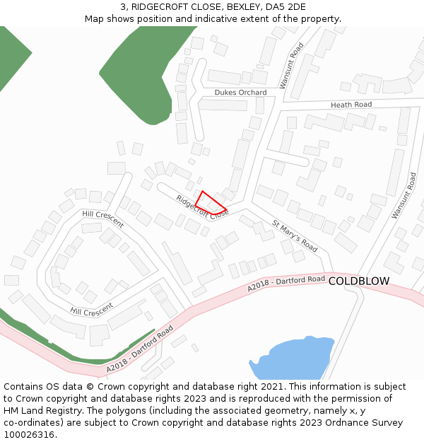 3, RIDGECROFT CLOSE, BEXLEY, DA5 2DE: Location map and indicative extent of plot