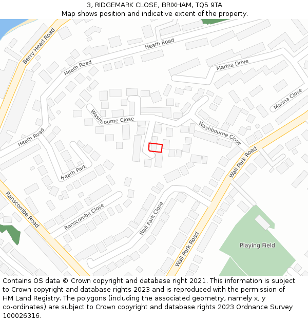 3, RIDGEMARK CLOSE, BRIXHAM, TQ5 9TA: Location map and indicative extent of plot