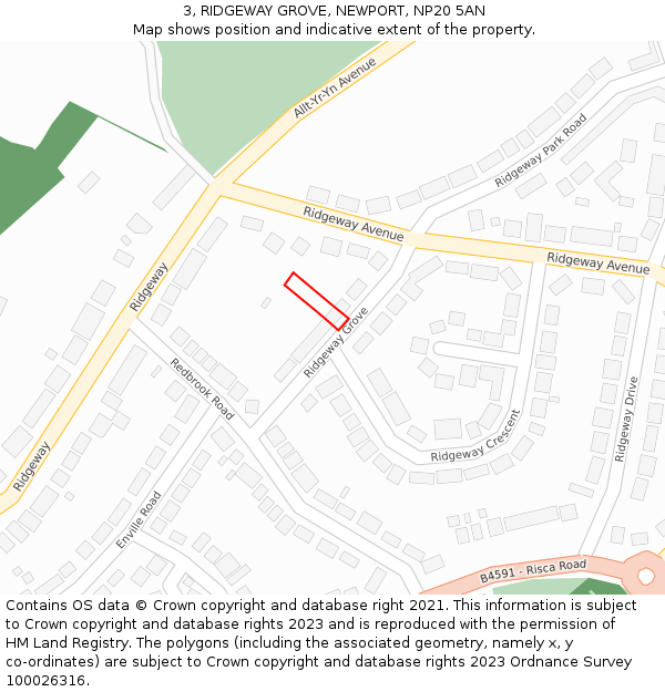 3, RIDGEWAY GROVE, NEWPORT, NP20 5AN: Location map and indicative extent of plot