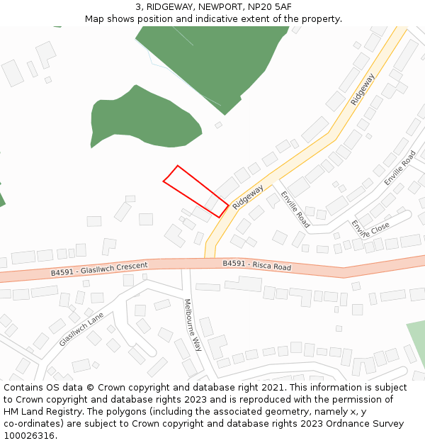3, RIDGEWAY, NEWPORT, NP20 5AF: Location map and indicative extent of plot