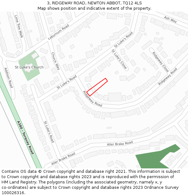 3, RIDGEWAY ROAD, NEWTON ABBOT, TQ12 4LS: Location map and indicative extent of plot