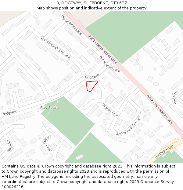 3, RIDGEWAY, SHERBORNE, DT9 6BZ: Location map and indicative extent of plot