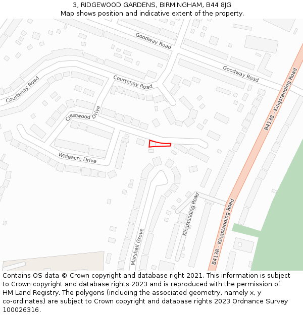 3, RIDGEWOOD GARDENS, BIRMINGHAM, B44 8JG: Location map and indicative extent of plot