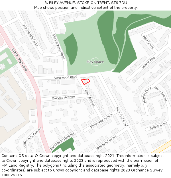 3, RILEY AVENUE, STOKE-ON-TRENT, ST6 7DU: Location map and indicative extent of plot