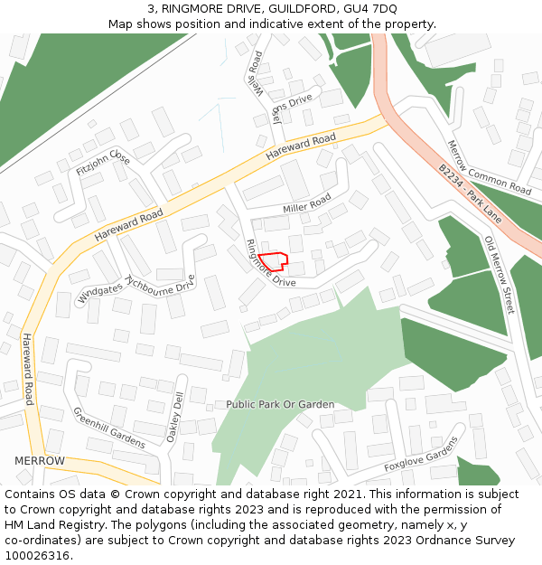 3, RINGMORE DRIVE, GUILDFORD, GU4 7DQ: Location map and indicative extent of plot