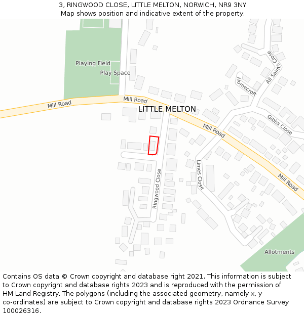 3, RINGWOOD CLOSE, LITTLE MELTON, NORWICH, NR9 3NY: Location map and indicative extent of plot