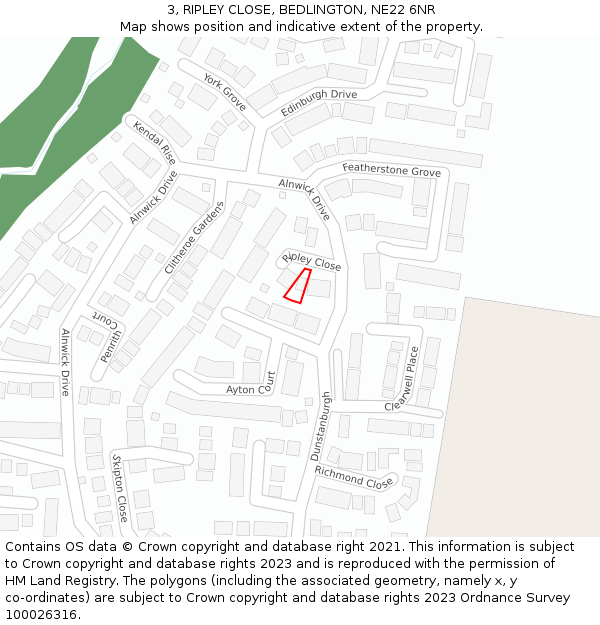 3, RIPLEY CLOSE, BEDLINGTON, NE22 6NR: Location map and indicative extent of plot