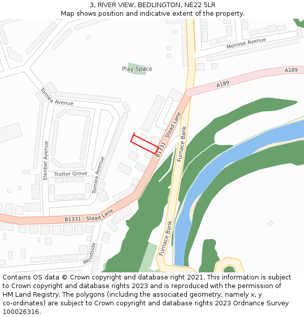 3, RIVER VIEW, BEDLINGTON, NE22 5LR: Location map and indicative extent of plot