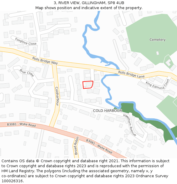 3, RIVER VIEW, GILLINGHAM, SP8 4UB: Location map and indicative extent of plot