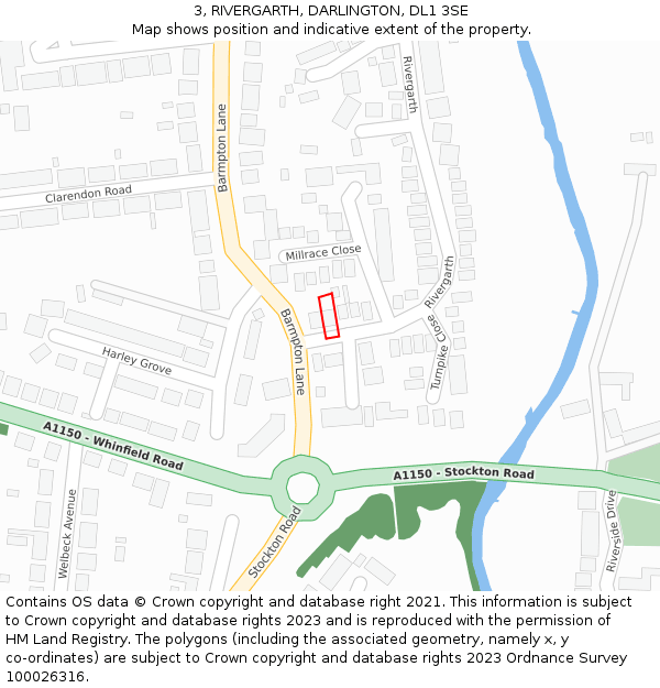 3, RIVERGARTH, DARLINGTON, DL1 3SE: Location map and indicative extent of plot