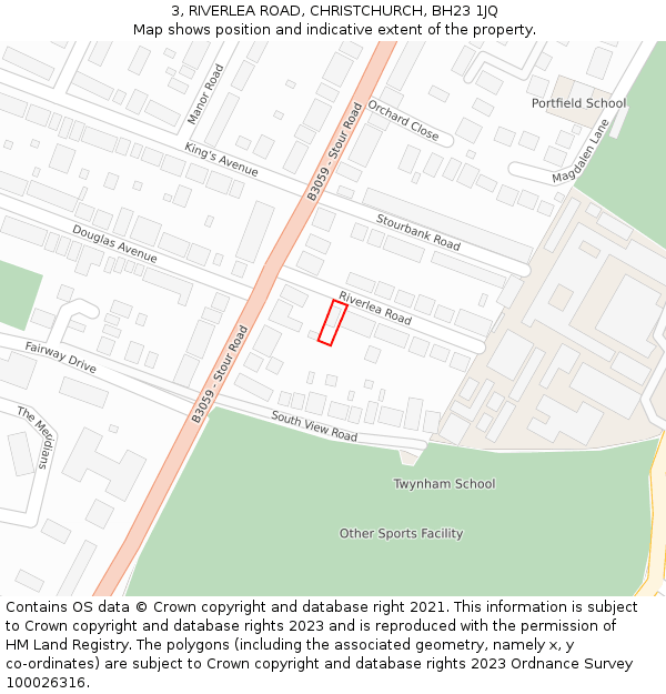 3, RIVERLEA ROAD, CHRISTCHURCH, BH23 1JQ: Location map and indicative extent of plot
