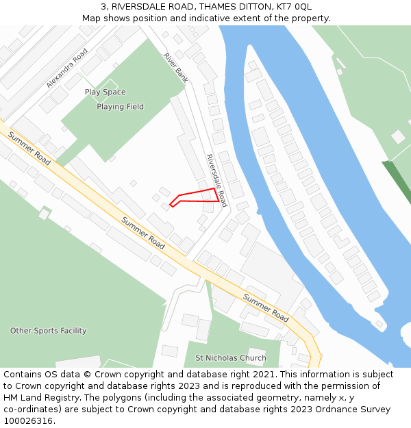 3, RIVERSDALE ROAD, THAMES DITTON, KT7 0QL: Location map and indicative extent of plot