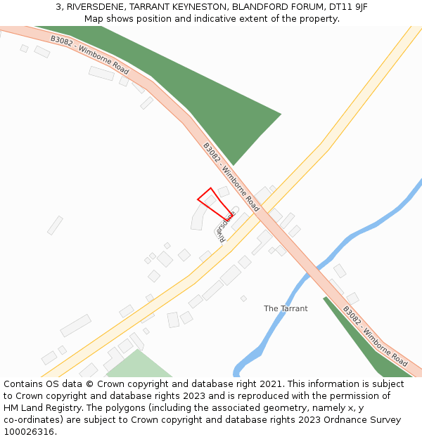 3, RIVERSDENE, TARRANT KEYNESTON, BLANDFORD FORUM, DT11 9JF: Location map and indicative extent of plot