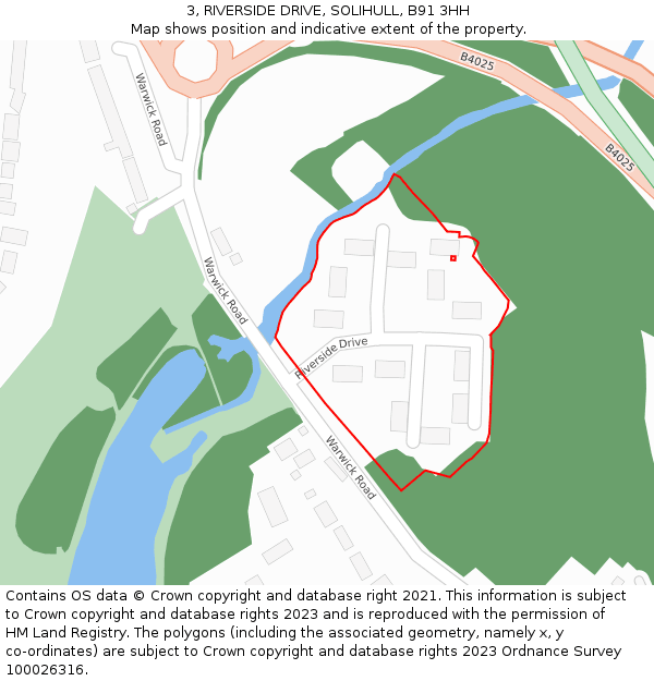 3, RIVERSIDE DRIVE, SOLIHULL, B91 3HH: Location map and indicative extent of plot