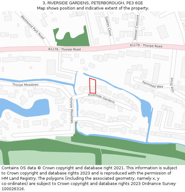 3, RIVERSIDE GARDENS, PETERBOROUGH, PE3 6GE: Location map and indicative extent of plot