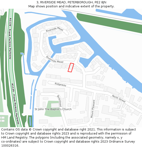 3, RIVERSIDE MEAD, PETERBOROUGH, PE2 8JN: Location map and indicative extent of plot