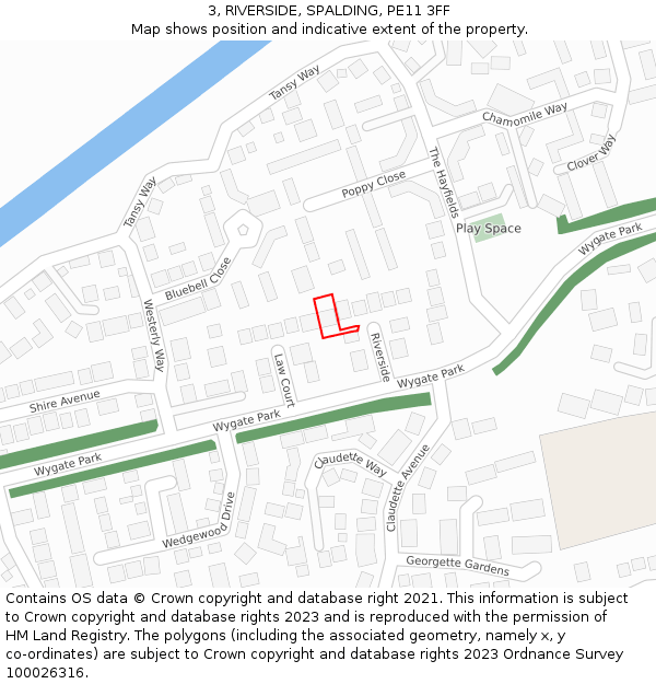 3, RIVERSIDE, SPALDING, PE11 3FF: Location map and indicative extent of plot