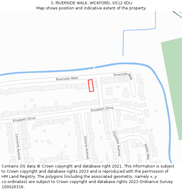 3, RIVERSIDE WALK, WICKFORD, SS12 0DU: Location map and indicative extent of plot
