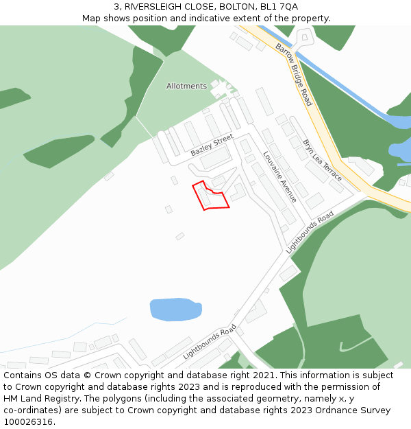 3, RIVERSLEIGH CLOSE, BOLTON, BL1 7QA: Location map and indicative extent of plot