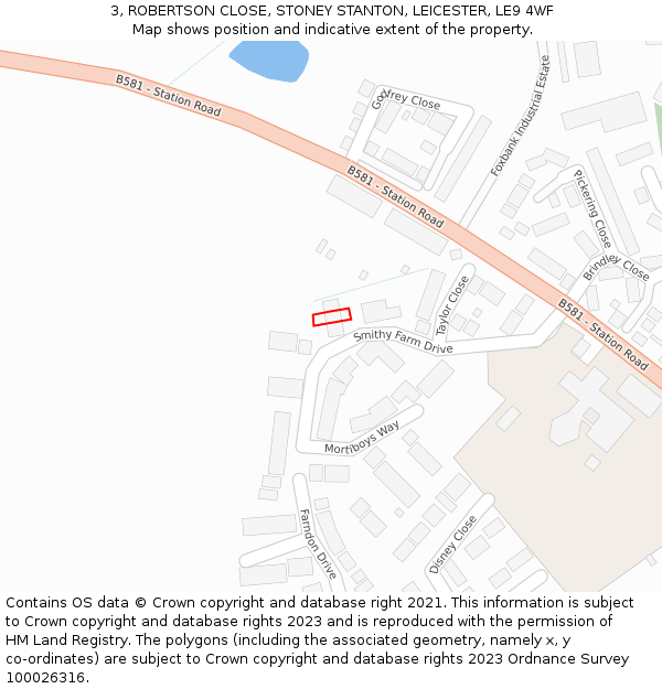 3, ROBERTSON CLOSE, STONEY STANTON, LEICESTER, LE9 4WF: Location map and indicative extent of plot