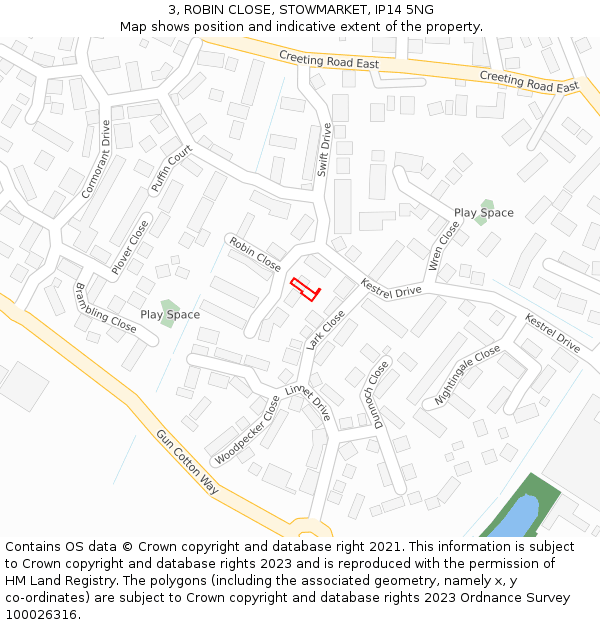 3, ROBIN CLOSE, STOWMARKET, IP14 5NG: Location map and indicative extent of plot