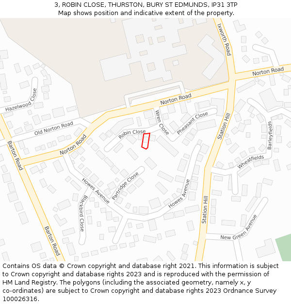 3, ROBIN CLOSE, THURSTON, BURY ST EDMUNDS, IP31 3TP: Location map and indicative extent of plot