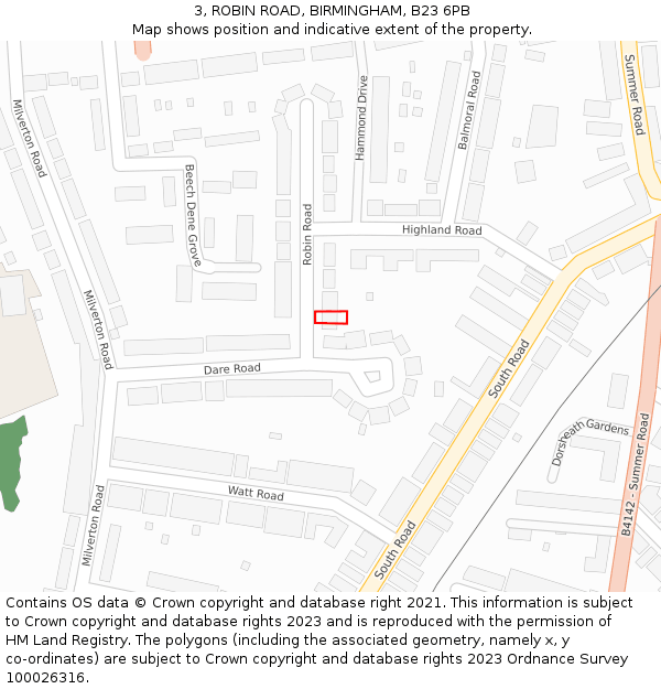 3, ROBIN ROAD, BIRMINGHAM, B23 6PB: Location map and indicative extent of plot