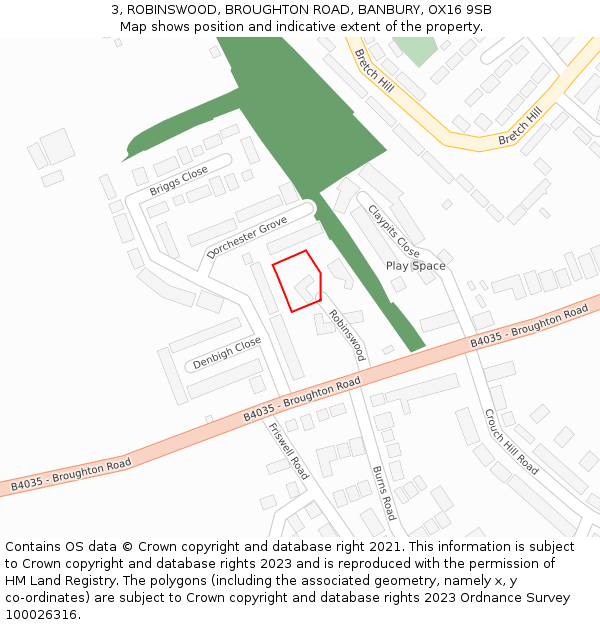 3, ROBINSWOOD, BROUGHTON ROAD, BANBURY, OX16 9SB: Location map and indicative extent of plot