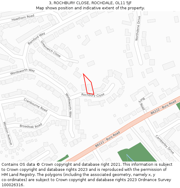 3, ROCHBURY CLOSE, ROCHDALE, OL11 5JF: Location map and indicative extent of plot