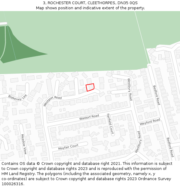 3, ROCHESTER COURT, CLEETHORPES, DN35 0QS: Location map and indicative extent of plot