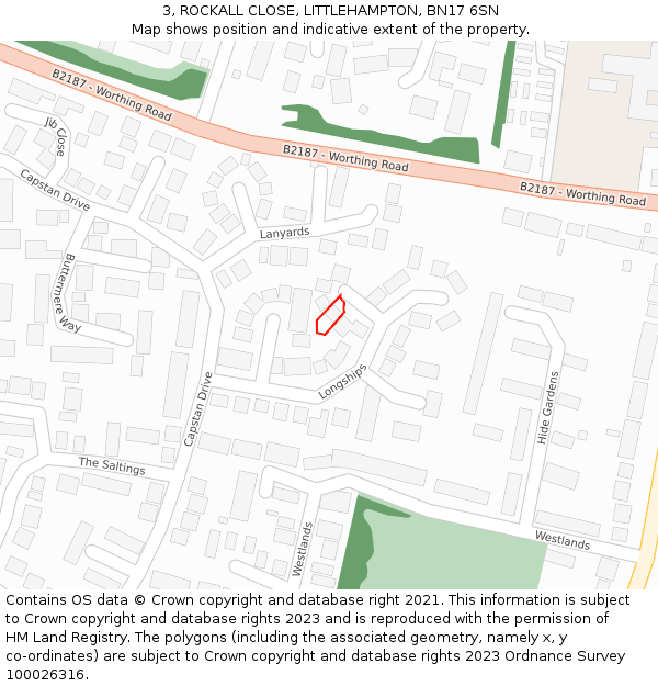 3, ROCKALL CLOSE, LITTLEHAMPTON, BN17 6SN: Location map and indicative extent of plot